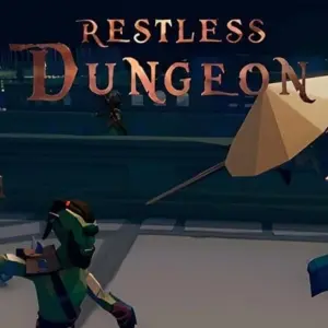 Mô tả hình ảnh về giao diện game Restless Dungeon với nhân vật chính đang chiến đấu với quái vật