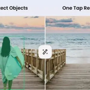 Mô tả ảnh: Giao diện ứng dụng Retouch với chức năng xóa vật thể.