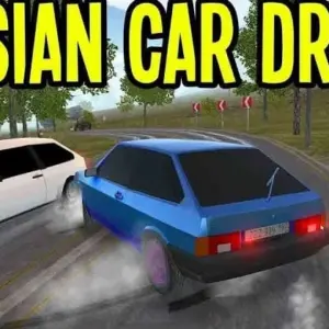 mô tả hình ảnh: Giao diện game Russian Driver với một chiếc xe đang di chuyển trên đường