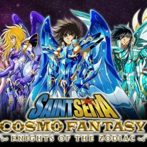 Mô tả ảnh: Hình ảnh quảng cáo game Saint Seiya Cosmo Fantasy với hình ảnh các nhân vật chính diện trong game.