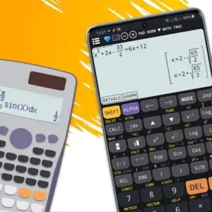 Mô tả hình ảnh: Giao diện ứng dụng Scientific calculator plus 991 trên điện thoại.