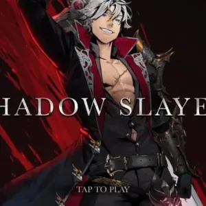 Mô tả hình ảnh về giao diện game Shadow Slayer với nhân vật chính đang chiến đấu với quái vật