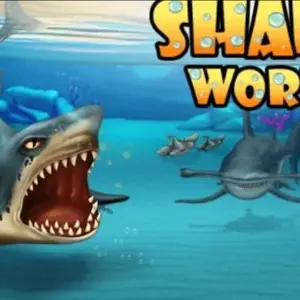 Mô tả ảnh: Hình ảnh game Shark World với một con cá mập Megalodon khổng lồ