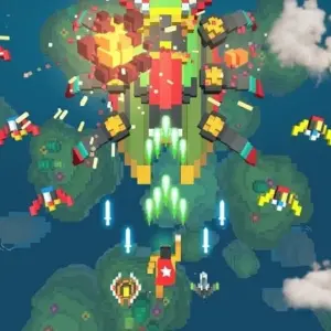 Mô tả hình ảnh: Hình ảnh gameplay của Sky Wings với máy bay đang bắn hạ kẻ thù trên nền trời xanh.
