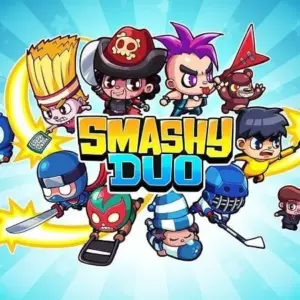 Mô tả hình ảnh: Giao diện game Smashy Duo với hai nhân vật chính đang chiến đấu với quái vật.