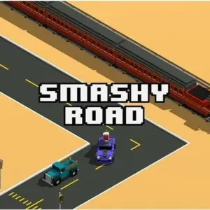 Mô tả hình ảnh: Giao diện chính của game Smashy Road: Arena với hình ảnh một chiếc xe đang drift trên đường phố.