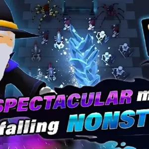 Mô tả hình ảnh về giao diện game Sorcerer's War: Defence với nhân vật pháp sư và quái vật