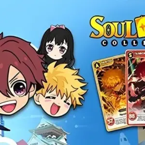 Mô tả hình ảnh: Giao diện chính của game Soul TCG với hình ảnh các thẻ bài nhân vật anime nổi bật.
