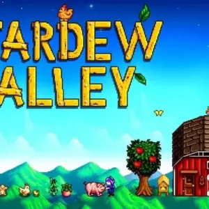 Mô tả hình ảnh: Giao diện game Stardew Valley với nhân vật đang đứng trên nông trại