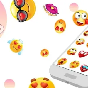 Mô tả hình ảnh: Giao diện ứng dụng Stickers for WhatsApp & emoji với nhiều sticker và biểu tượng cảm xúc khác nhau