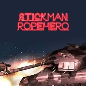 Mô tả hình ảnh: Hình ảnh Stickman Rope Hero đang bay trên không bằng dây