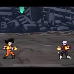 Mô tả hình ảnh: Giao diện game Stickman Warriors với hình ảnh nhân vật Goku đang chiến đấu