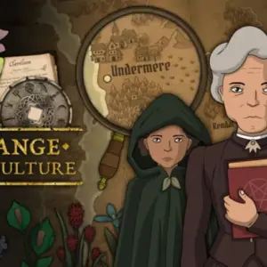 Mô tả hình ảnh: Giao diện game Strange Horticulture với một người đang xem xét một loại cây lạ.