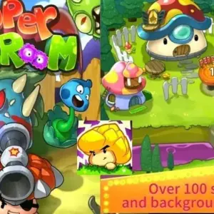 Mô tả ảnh: Giao diện game Super Mushroom VS Bacteria với nấm và vi khuẩn