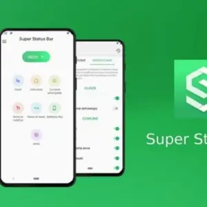 Mô tả ảnh: Giao diện ứng dụng Super Status Bar với các tùy chỉnh màu sắc và biểu tượng.