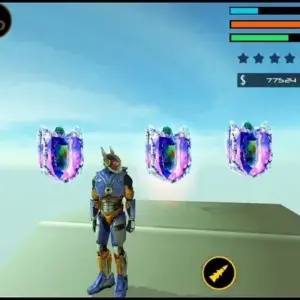 Mô tả hình ảnh về một siêu anh hùng trong game Super Suit đang bay trên không trung