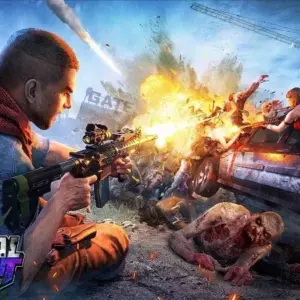 Mô tả hình ảnh: Hình ảnh game Survival at Gunpoint với nhân vật chính đang cầm súng chiến đấu với zombie
