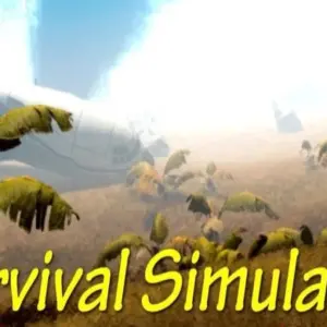 Mô tả cảnh trong game Survival Simulator với một người đàn ông đang đứng giữa rừng