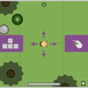 Mô tả ảnh về giao diện game Survive.io với nhân vật và môi trường xung quanh