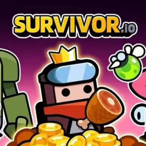 Mô tả hình ảnh: Giao diện game Survivor.io với nhân vật chính đang chiến đấu với lũ zombie.