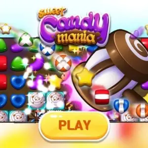 Mô tả hình ảnh: Giao diện game Sweet Candy Mania với nhiều loại kẹo đầy màu sắc