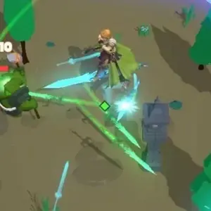 Mô tả hình ảnh: Giao diện game Swords Play với nhân vật chính và hiệu ứng kiếm đẹp mắt