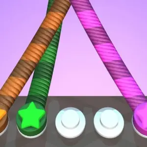 Mô tả hình ảnh: Giao diện game Tangle Master 3D với những sợi dây nhiều màu sắc đan xen vào nhau.
