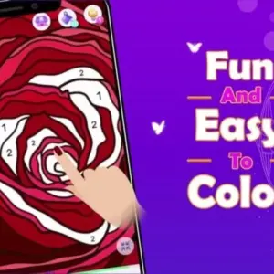Mô tả hình ảnh: Giao diện game Tap Color với bức tranh tô màu theo số hình một chú mèo