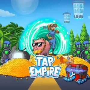 Mô tả hình ảnh về giao diện game Tap Empire với đồ họa hoạt hình vui nhộn