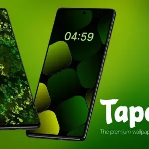 Mô tả hình ảnh: Logo của ứng dụng Tapet Wallpapers trên nền xanh