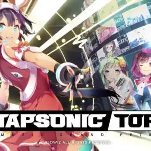 TAPSONIC TOP MOD (Always Perfect AutoDance) 1.23.20 (101M) 6 mô tả hình ảnh: Hình ảnh giao diện game TAPSONIC TOP với các nốt nhạc và hiệu ứng ánh sáng sặc sỡ