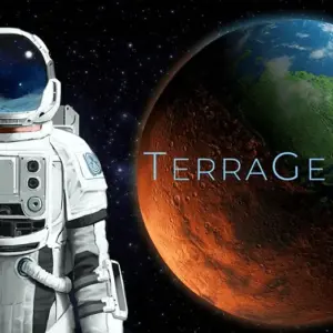 Mô tả hình ảnh về giao diện game TerraGenesis với một hành tinh đang được terraform