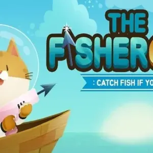 Mô tả hình ảnh về giao diện game The Fishercat với chú mèo đang câu cá