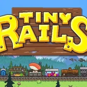 Mô tả hình ảnh: Giao diện game Tiny Rails với đoàn tàu đang di chuyển trên đường ray