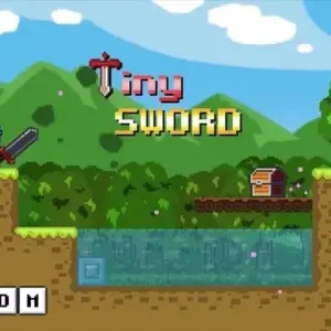 Mô tả hình ảnh: Giao diện game Tiny Sword với nhân vật chính và một con quái vật