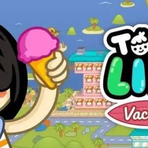 Mô tả hình ảnh: Hình ảnh giới thiệu game Toca Life: Vacation với hình ảnh sân bay và máy bay.