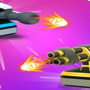 Mô tả hình ảnh: Giao diện game Tower Crusher với các tòa tháp và súng