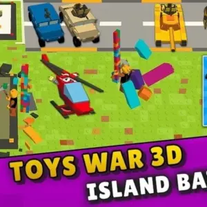 Mô tả hình ảnh: Hình ảnh giao diện game Toys War 3D với đồ họa 3D bắt mắt, thể hiện cuộc chiến giữa các binh đoàn đồ chơi.