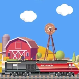 Mô tả hình ảnh: Giao diện game Train Simulator với hình ảnh một đoàn tàu đang di chuyển trên đường ray.