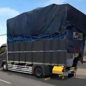 Alt text: Giao diện game Truck Gayoran Basuri indonesia với hình ảnh xe tải đang di chuyển trên đường.