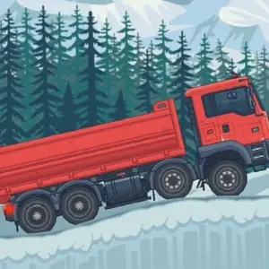 Mô tả hình ảnh: Giao diện game Trucker and Trucks với hình ảnh xe tải đang di chuyển trên đường.