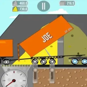 Mô tả hình ảnh: Giao diện game Trucker Joe với hình ảnh xe tải đang di chuyển trên đường.