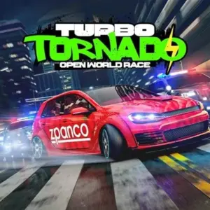 Mô tả ảnh: Hình ảnh gameplay Turbo Tornado với một chiếc xe đang drift trên đường.