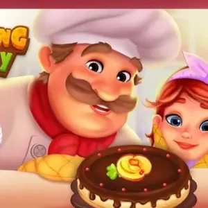Mô tả hình ảnh: Giao diện game Valley: Cooking Games & Design với hình ảnh đầu bếp và nhà hàng.