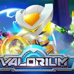 Mô tả hình ảnh: Giao diện game Valorium với hình ảnh chiến binh và robot