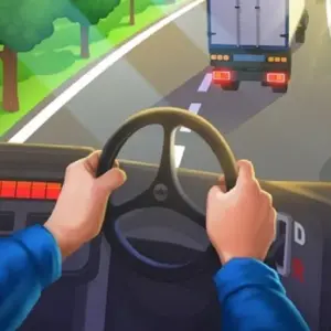 Mô tả hình ảnh: Hình ảnh quảng cáo game Vehicle Masters với một chiếc xe tải đang vượt địa hình hiểm trở