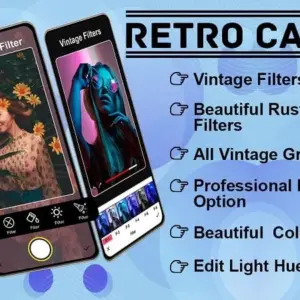 Mô tả hình ảnh: Giao diện chính của ứng dụng Vintage Camera với các tùy chọn chỉnh sửa.