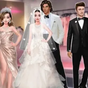 Alt text: Giao diện game Vlinder Fashion Queen Dress Up với nhân vật nữ mặc váy đỏ nổi bật.