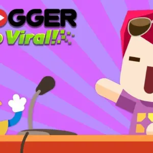 mô tả hình ảnh: Giao diện game Vlogger Go Viral với hình ảnh nhân vật hoạt hình đang quay video
