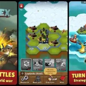Mô tả hình ảnh: Giao diện chính của game War Hex với bản đồ lục giác và các đơn vị quân đội.